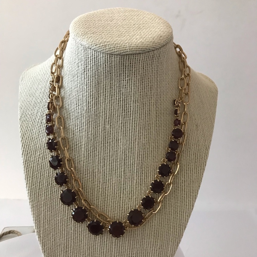Ruby looking colored stone & gold 2 strand necklace‎
